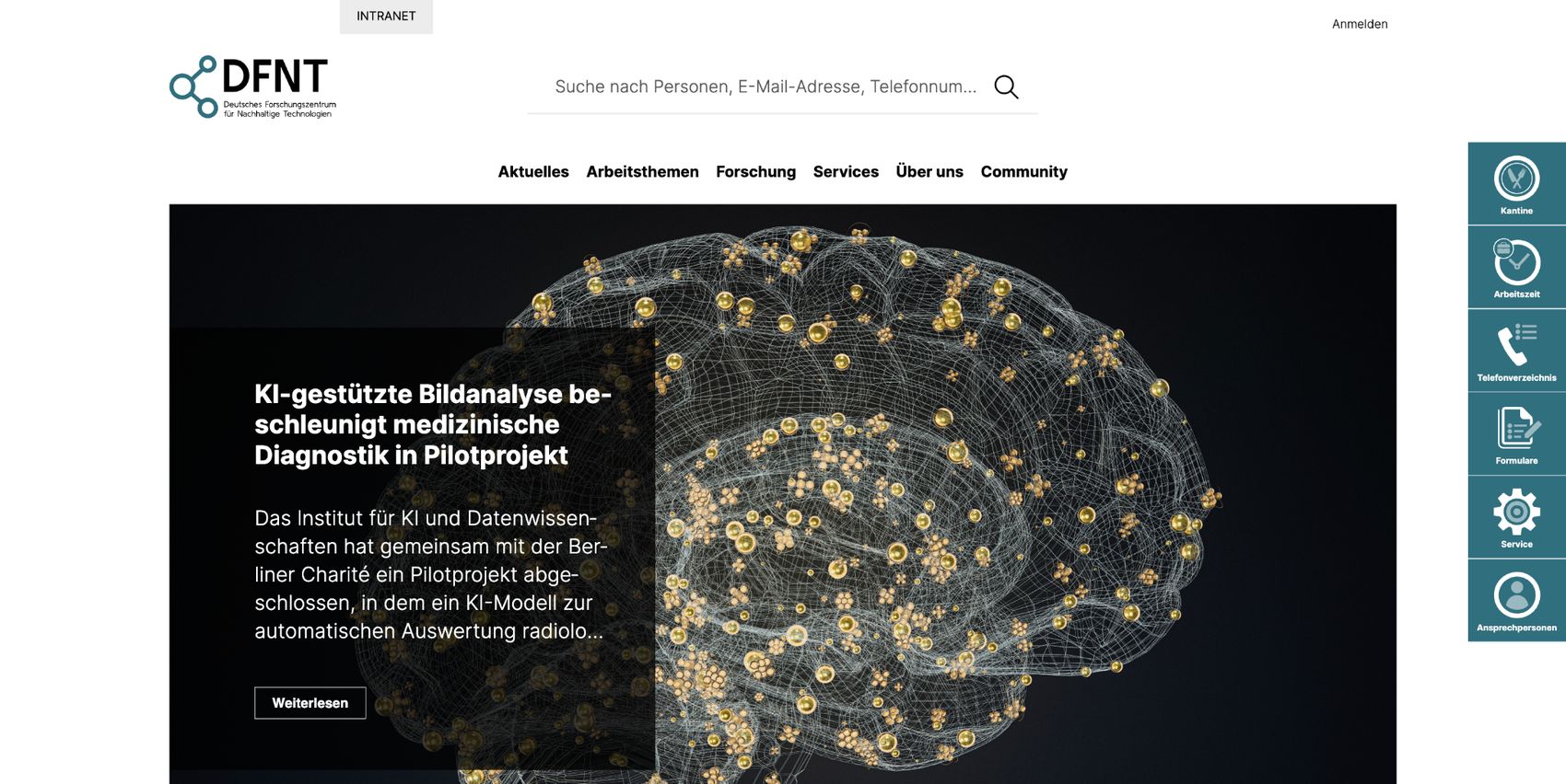 Startseite des kitconcept Intranet-Portals
